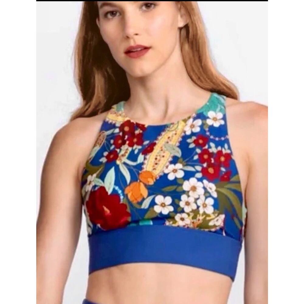 Johnny Was Boho Bee Active Tee Bee High Neck Cutout Sports Bra XS